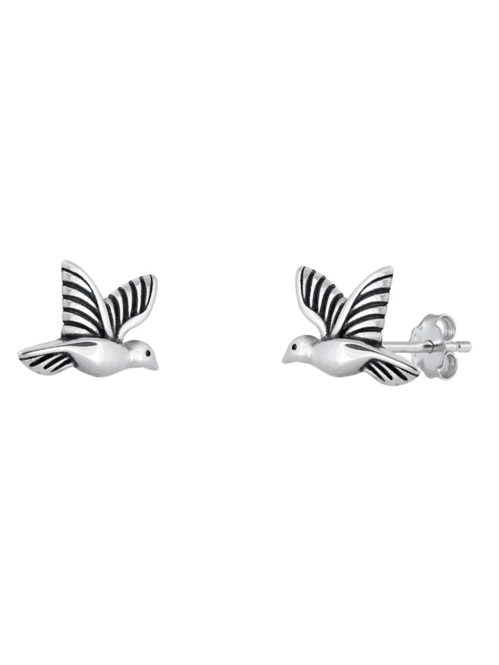 Sterling Silver Hummingbird Stud Earrings β Oxidized Detail
